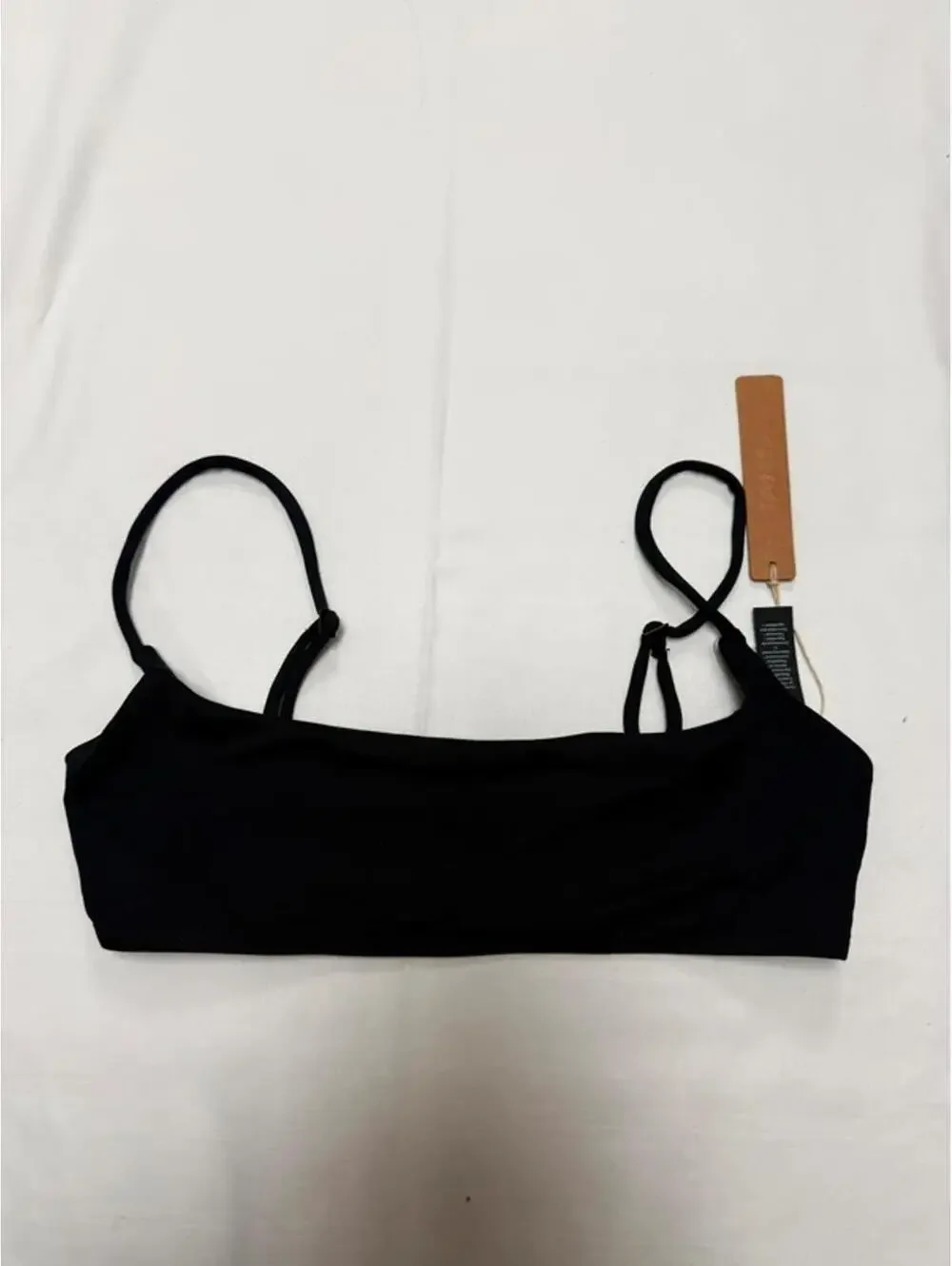 SKIMS Classic Swim Square Neck Scoop Top Black Sz XS NWT Adjustable Straps